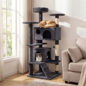 52" Tall Cat Tree Tower With Perches & Condos, Multi-Cat Playground With Scratching Posts (Dark Gray) (Option: defaulttitle)