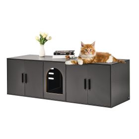 Cat Litter Box Enclosure for 2 Cats, Litter Box Furniture Hidden with Double Rooms, Wooden Cat Box Cabinet Fit Most of Litter Box (Material: Particle Board, size: 57.9 in)